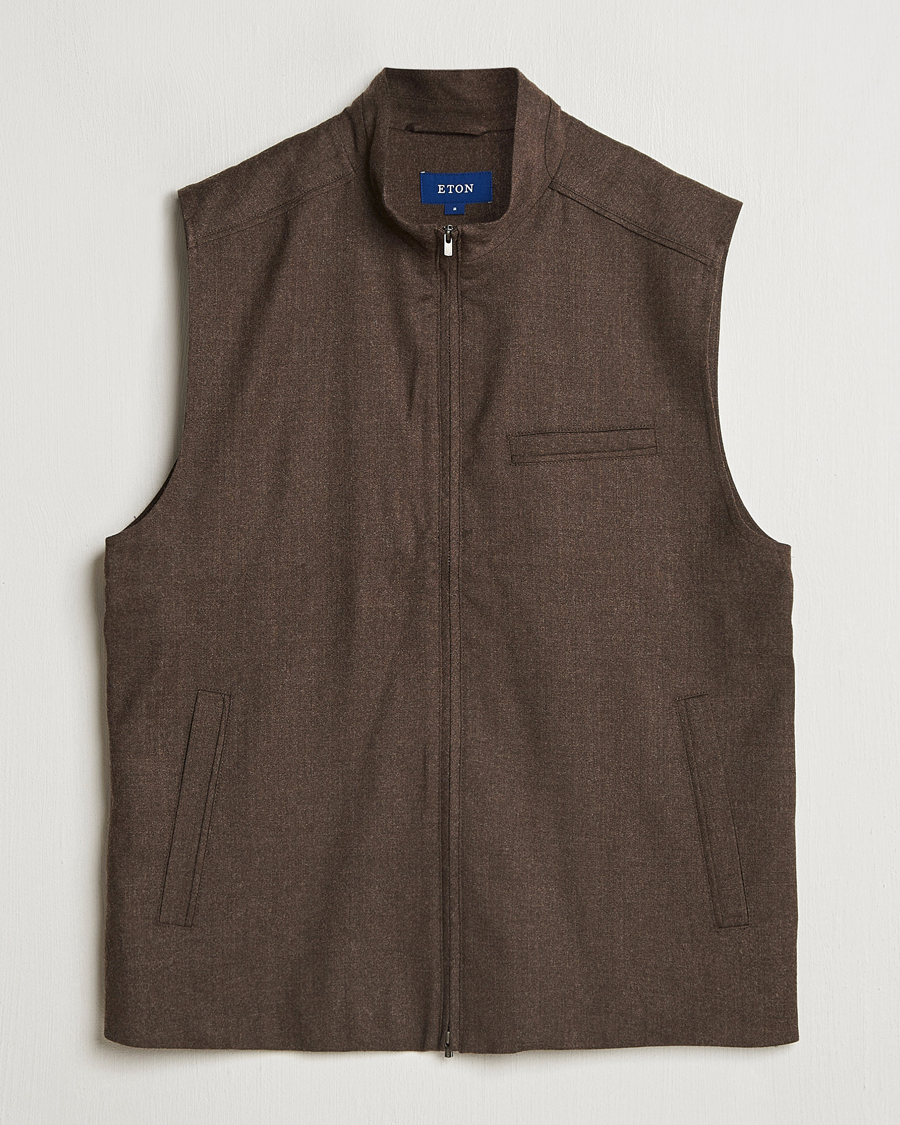 Mies | Takit | Eton | Wool Flannel Vest Dark Brown
