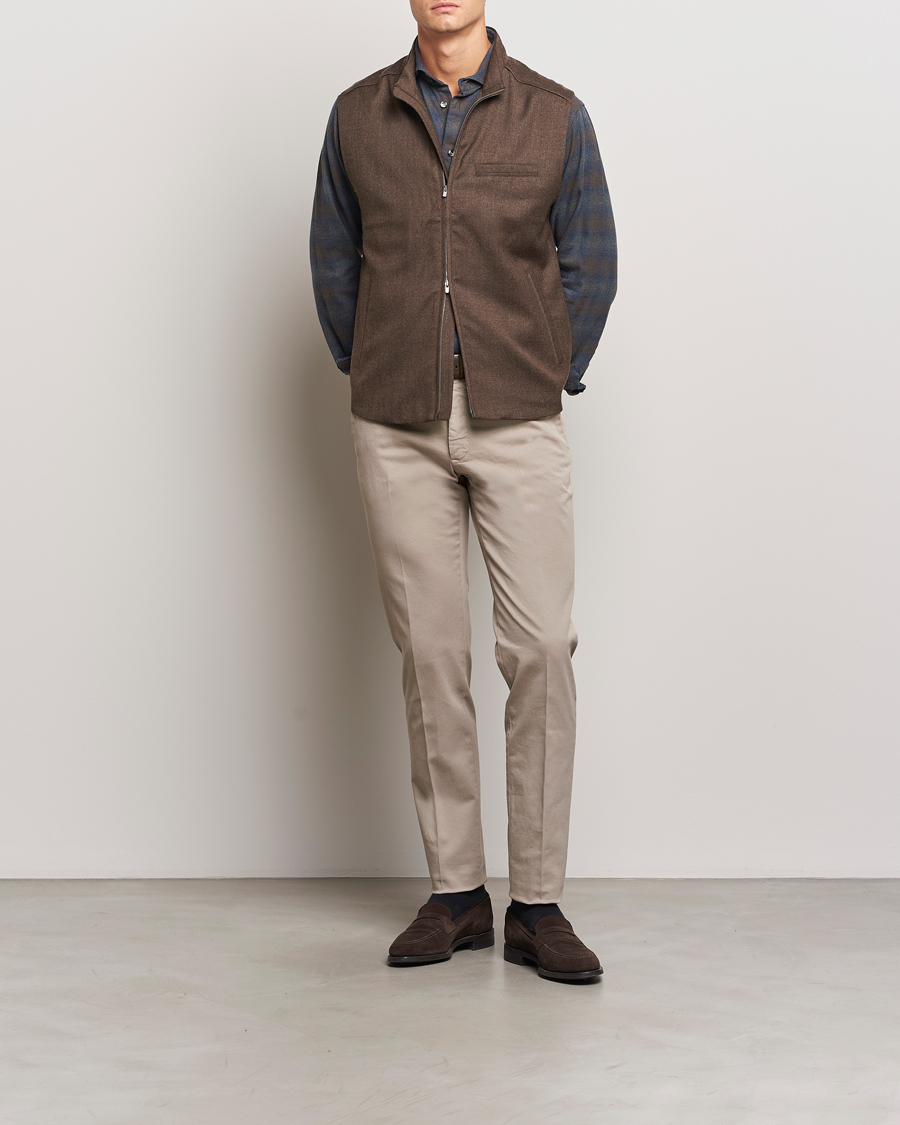 Mies | Takit | Eton | Wool Flannel Vest Dark Brown