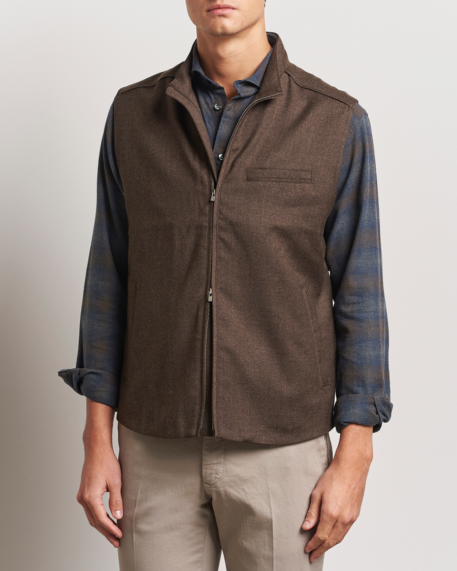 Mies | Takit | Eton | Wool Flannel Vest Dark Brown