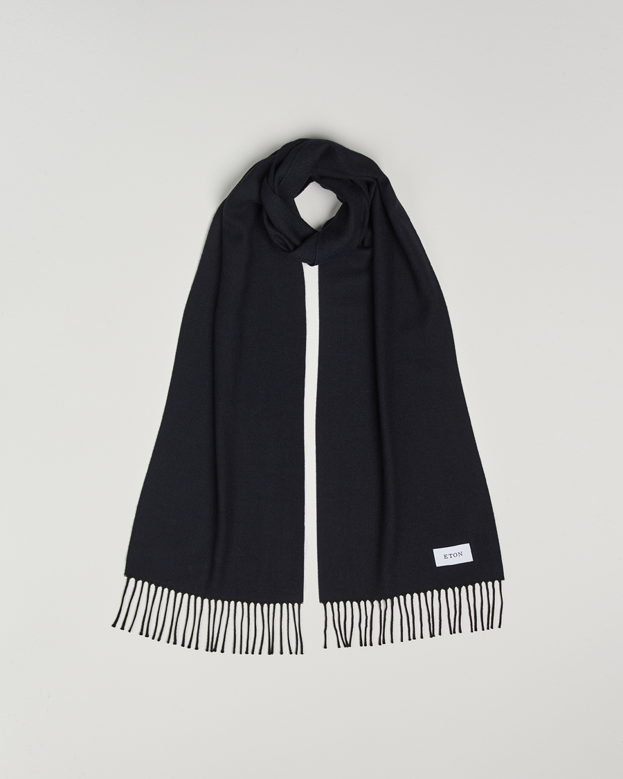 Mies | Eton Merino Wool Herringbone Scarf Navy Blue | Eton | Merino Wool Herringbone Scarf Navy Blue
