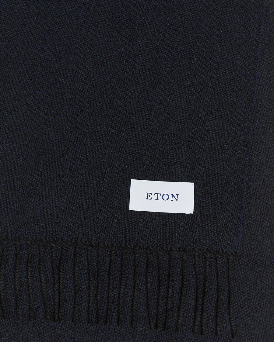 Mies | Eton Merino Wool Herringbone Scarf Navy Blue | Eton | Merino Wool Herringbone Scarf Navy Blue