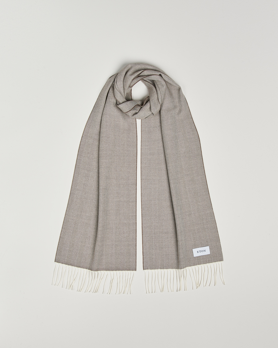 Mies | Eton Merino Wool Herringbone Scarf Beige | Eton | Merino Wool Herringbone Scarf Beige