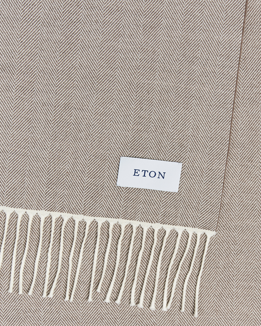 Mies | Eton Merino Wool Herringbone Scarf Beige | Eton | Merino Wool Herringbone Scarf Beige