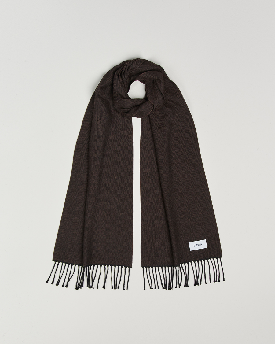 Mies | Eton Merino Wool Herringbone Scarf Dark Brown | Eton | Merino Wool Herringbone Scarf Dark Brown