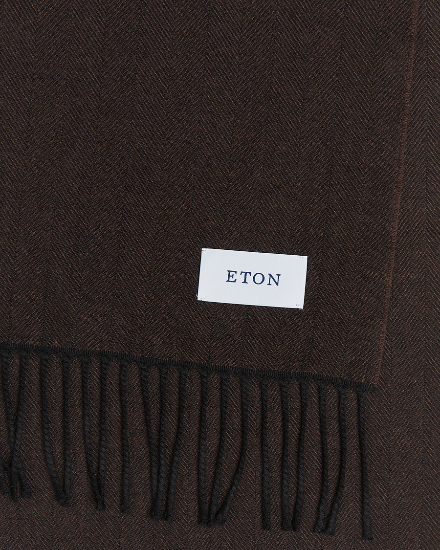 Mies | Eton Merino Wool Herringbone Scarf Dark Brown | Eton | Merino Wool Herringbone Scarf Dark Brown