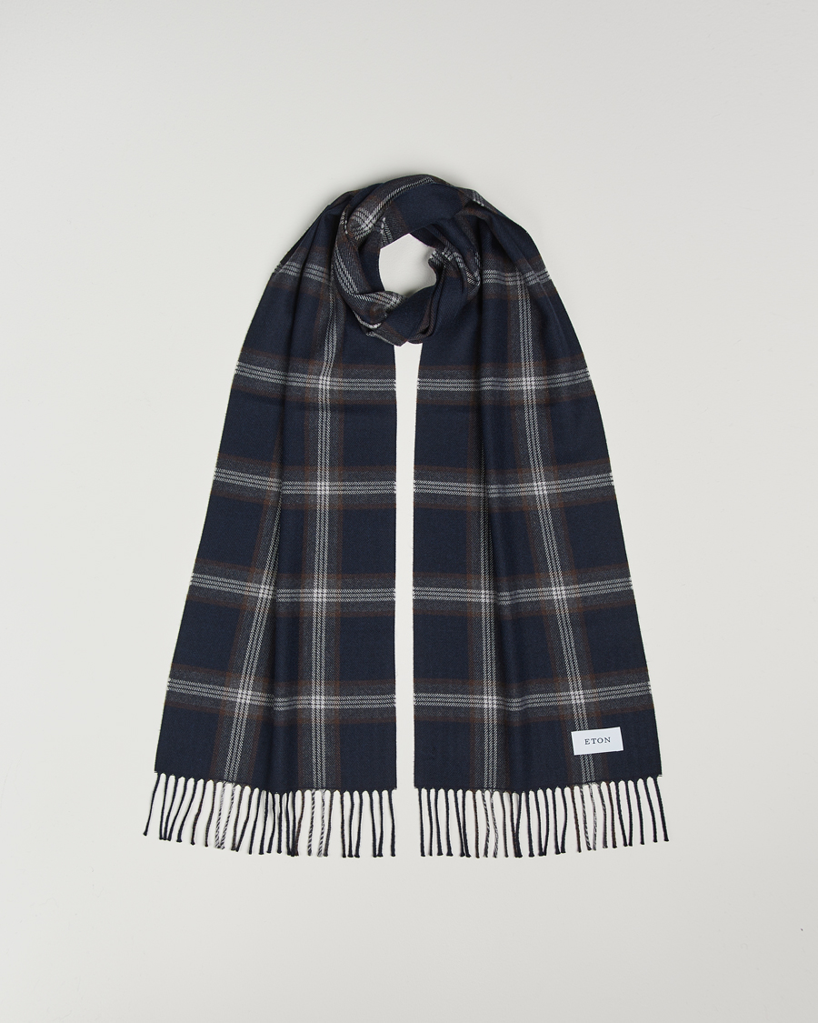 Mies | Eton Merino Wool Checked Scarf Navy Blue | Eton | Merino Wool Checked Scarf Navy Blue