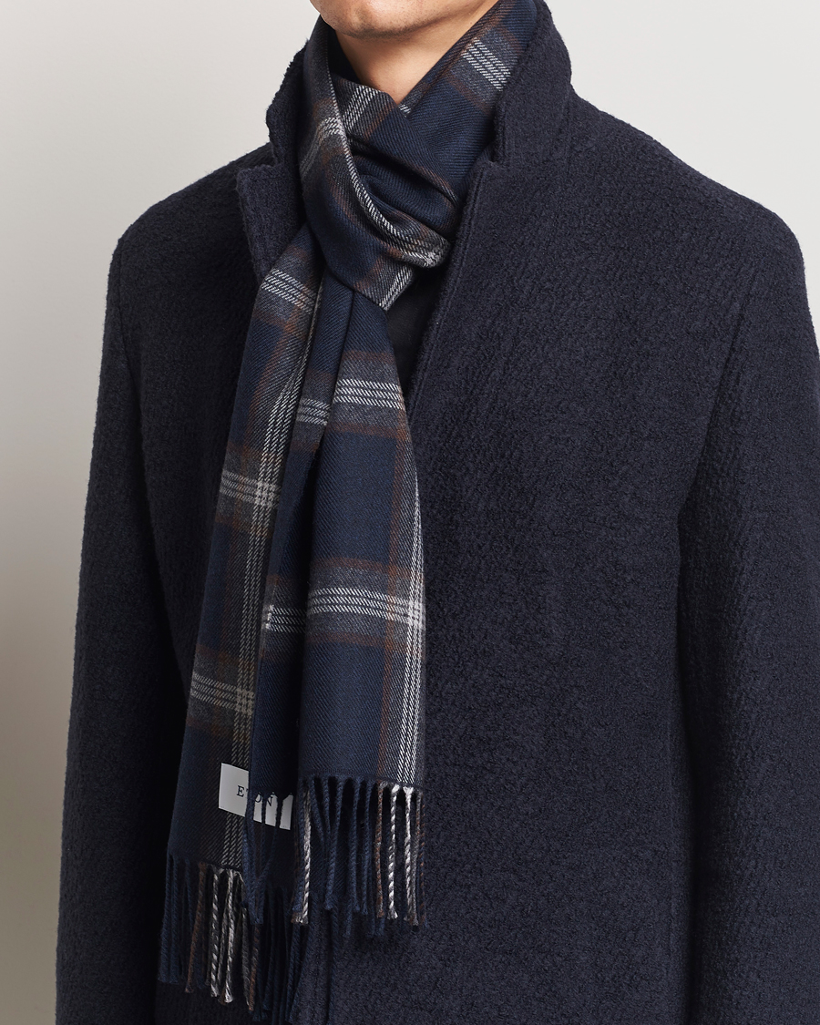 Mies | Eton Merino Wool Checked Scarf Navy Blue | Eton | Merino Wool Checked Scarf Navy Blue