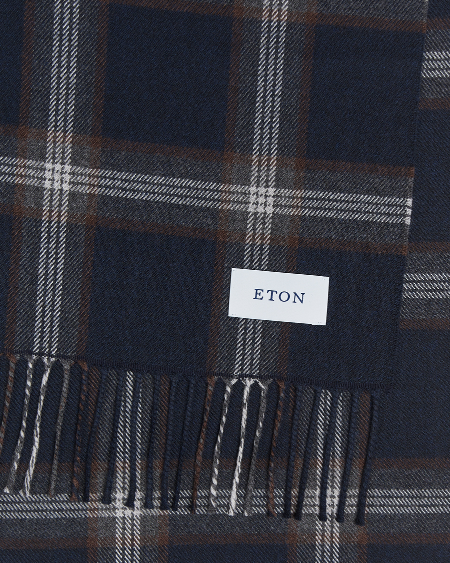 Mies | Eton Merino Wool Checked Scarf Navy Blue | Eton | Merino Wool Checked Scarf Navy Blue