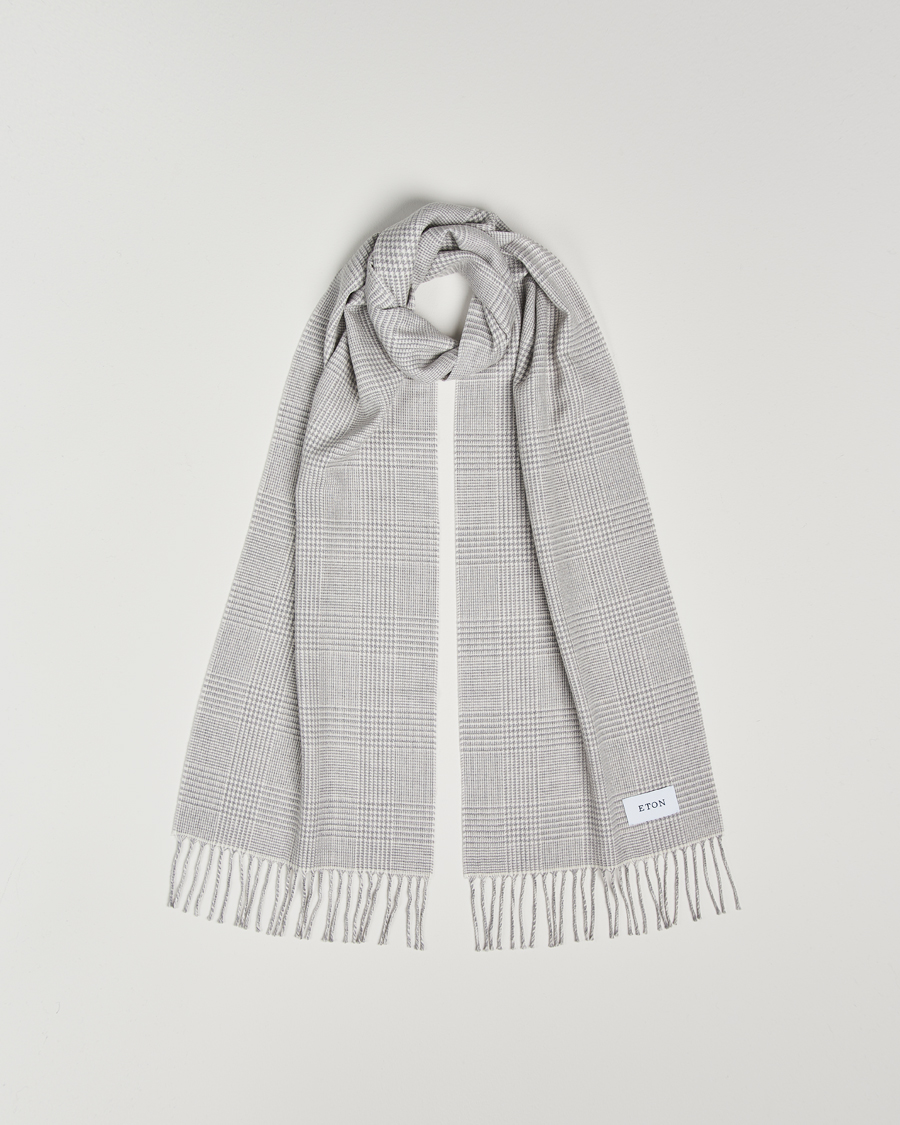 Mies | Eton Merino Wool Prince Of Wales Scarf Grey | Eton | Merino Wool Prince Of Wales Scarf Grey