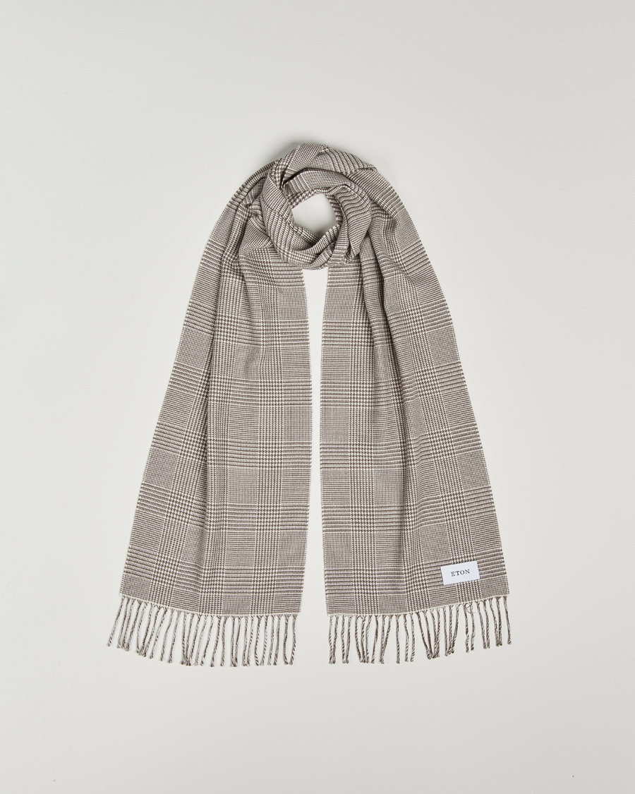 Mies | Eton Merino Wool Prince Of Wales Scarf Beige | Eton | Merino Wool Prince Of Wales Scarf Beige