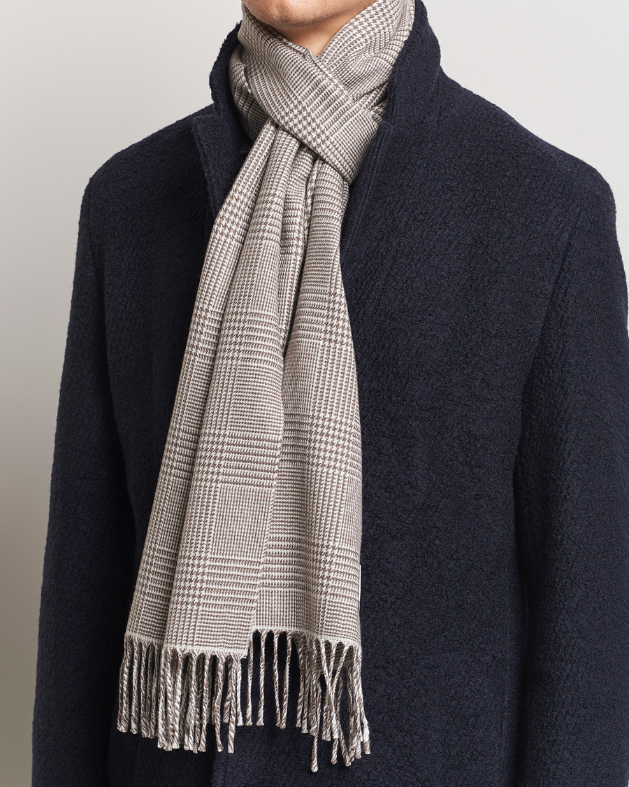 Mies | Eton Merino Wool Prince Of Wales Scarf Beige | Eton | Merino Wool Prince Of Wales Scarf Beige