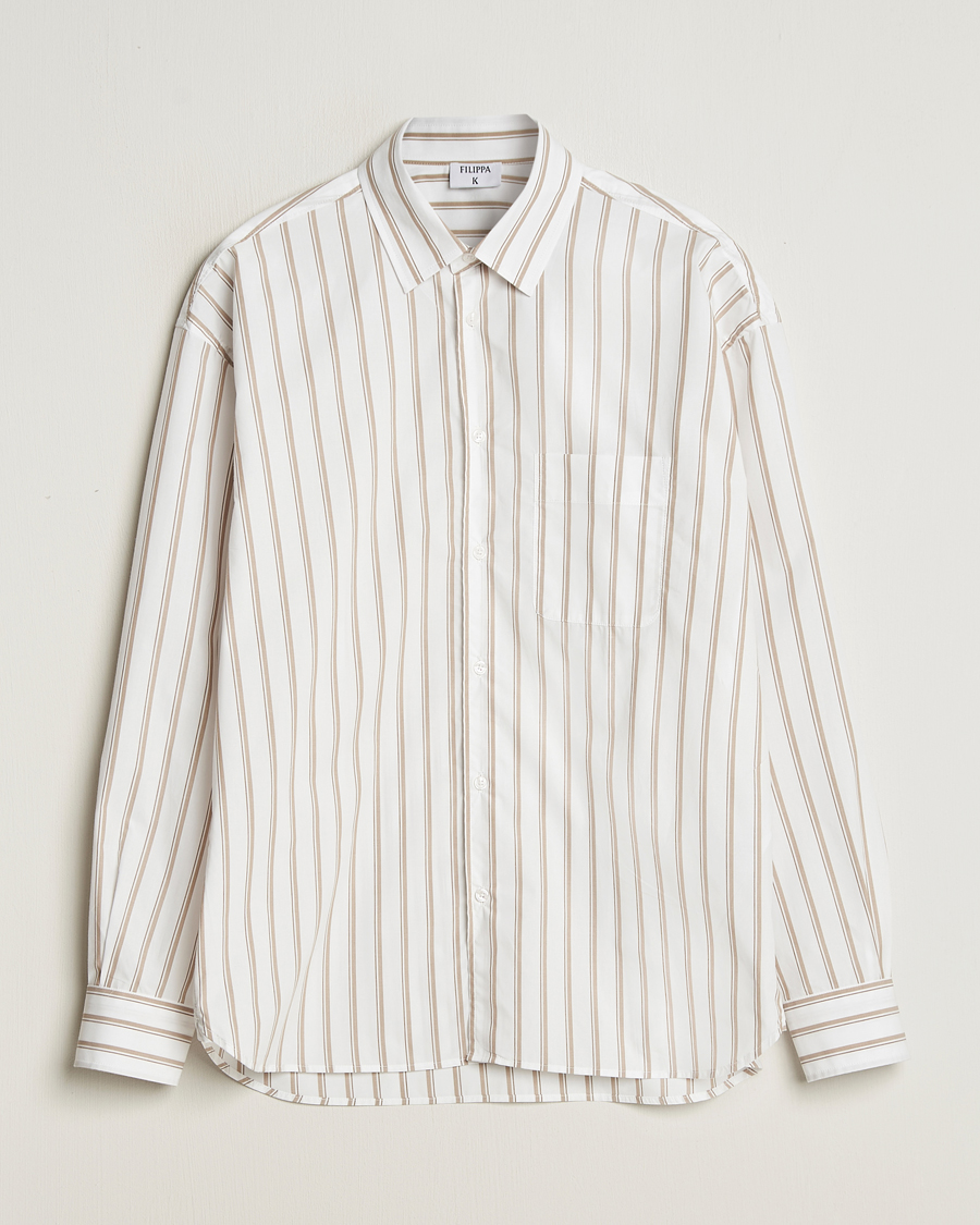 Mies | Kauluspaidat | Filippa K | Classic Relaxed Striped Shirt Light Brown/Canvas Beige