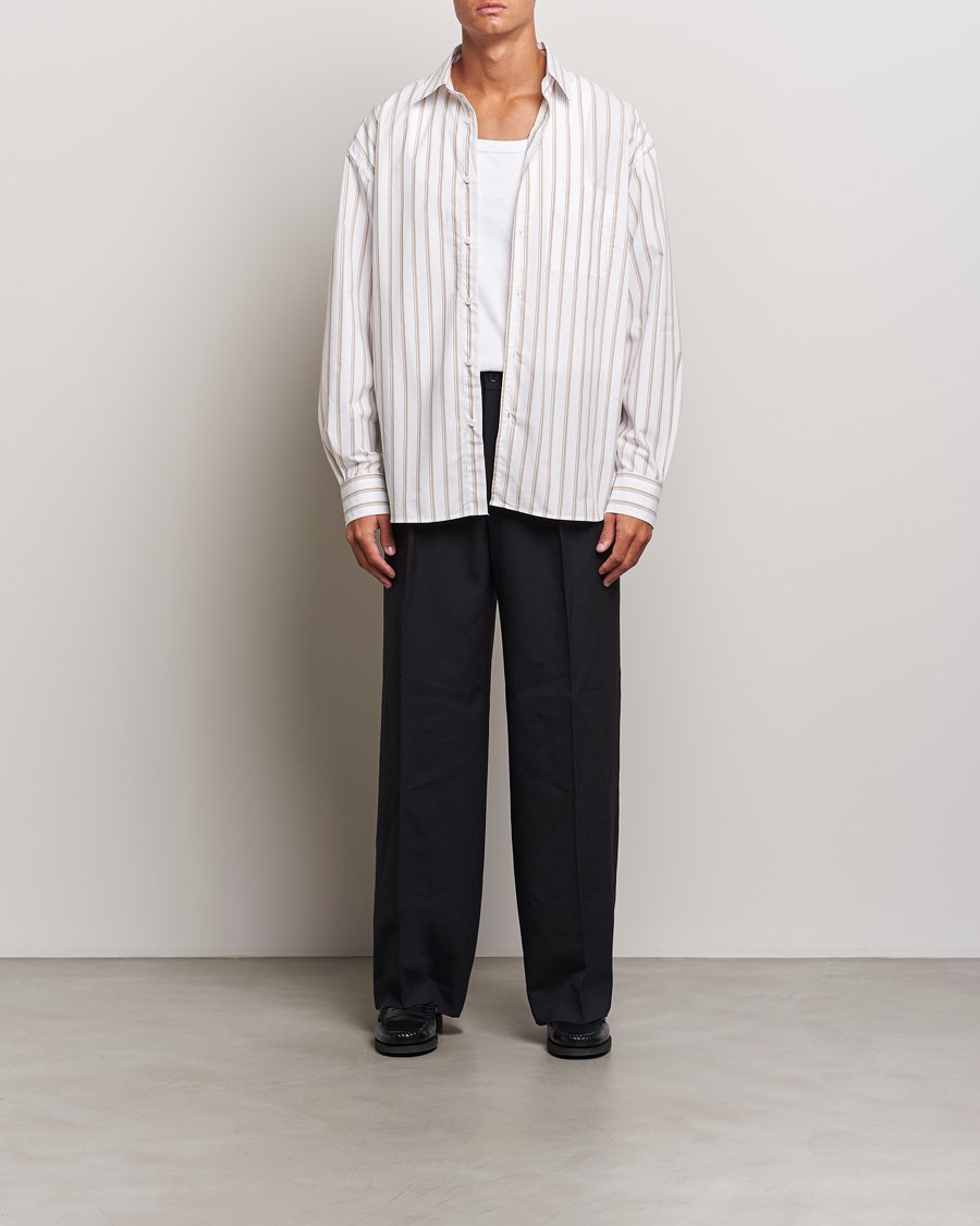 Mies | Kauluspaidat | Filippa K | Classic Relaxed Striped Shirt Light Brown/Canvas Beige