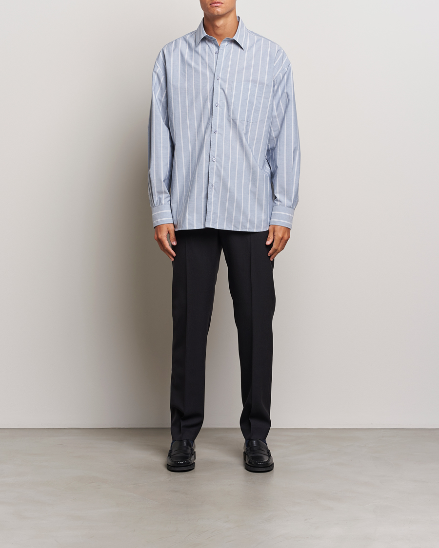 Mies | Kauluspaidat | Filippa K | Striped Cotton Poplin Shirt Blue/White