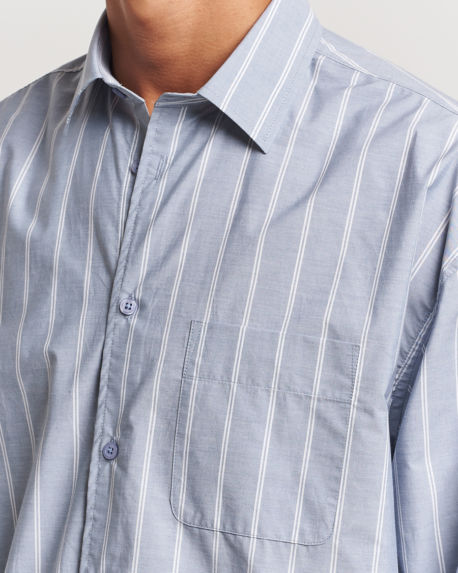 Mies | Kauluspaidat | Filippa K | Striped Cotton Poplin Shirt Blue/White