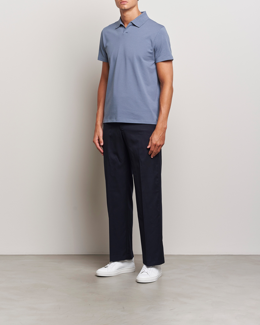 Mies | Pikeet | Filippa K | Soft Lycra Polo T-Shirt Grey Blue