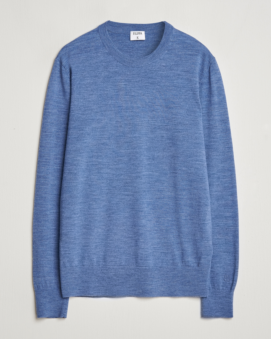 Mies | Puserot | Filippa K | Merino Round Neck Sweater Blue Melange