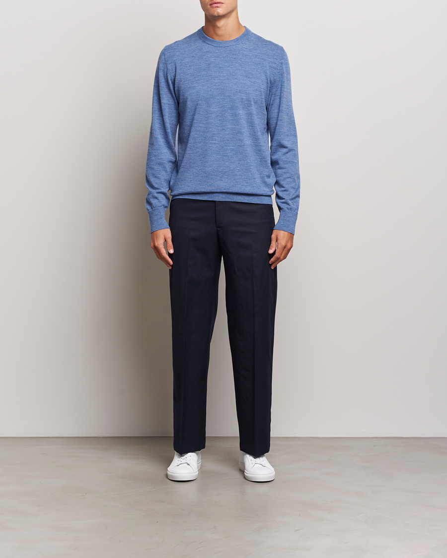 Mies | Puserot | Filippa K | Merino Round Neck Sweater Blue Melange