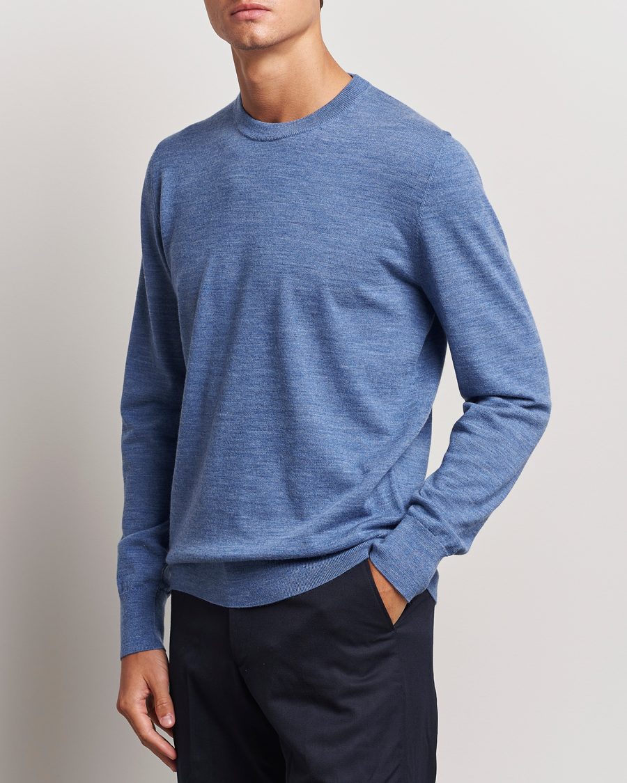 Mies | Puserot | Filippa K | Merino Round Neck Sweater Blue Melange