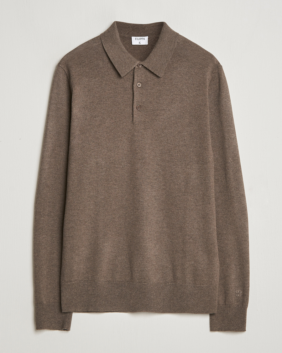 Mies | Puserot | Filippa K | Knitted Polo Shirt Dark Sage Melange