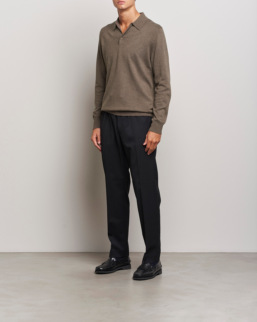 Mies | Puserot | Filippa K | Knitted Polo Shirt Dark Sage Melange