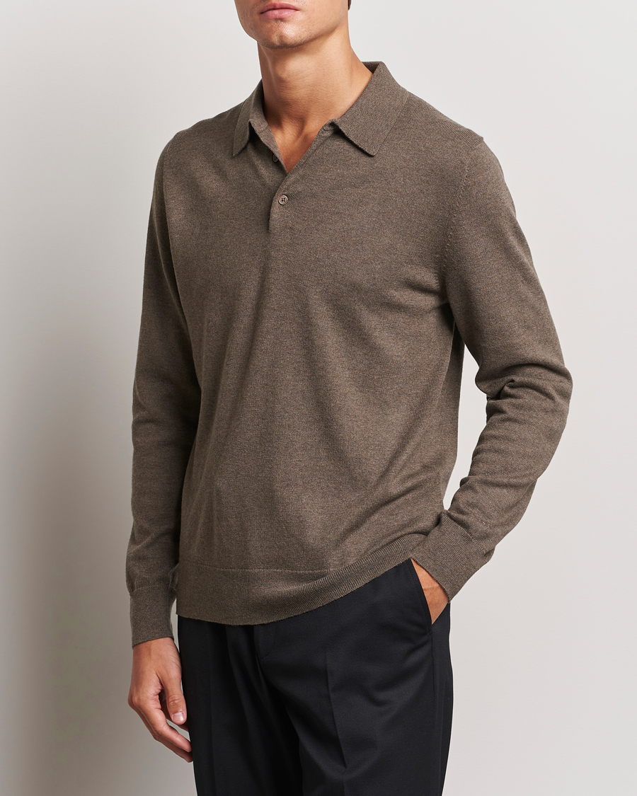 Mies | Puserot | Filippa K | Knitted Polo Shirt Dark Sage Melange