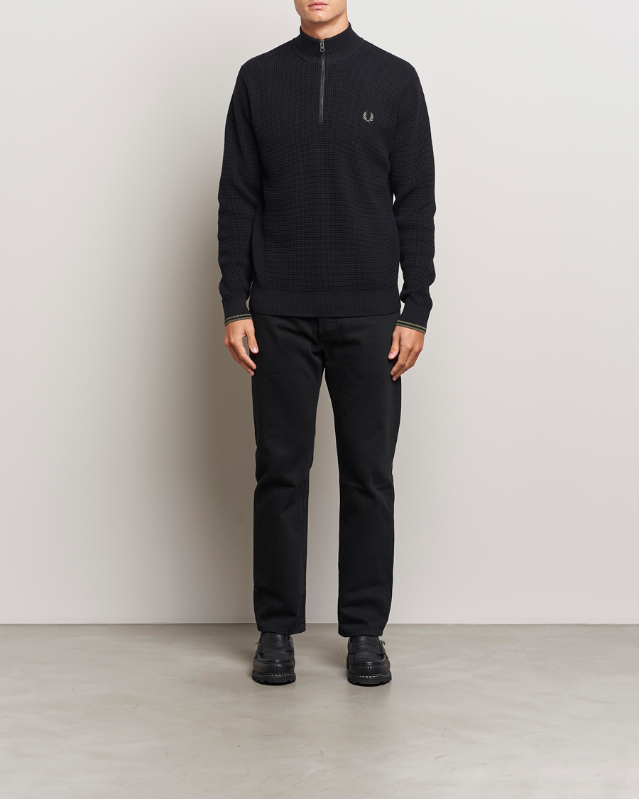 Mies | Puserot | Fred Perry | Waffle Stitch Half Zip Black