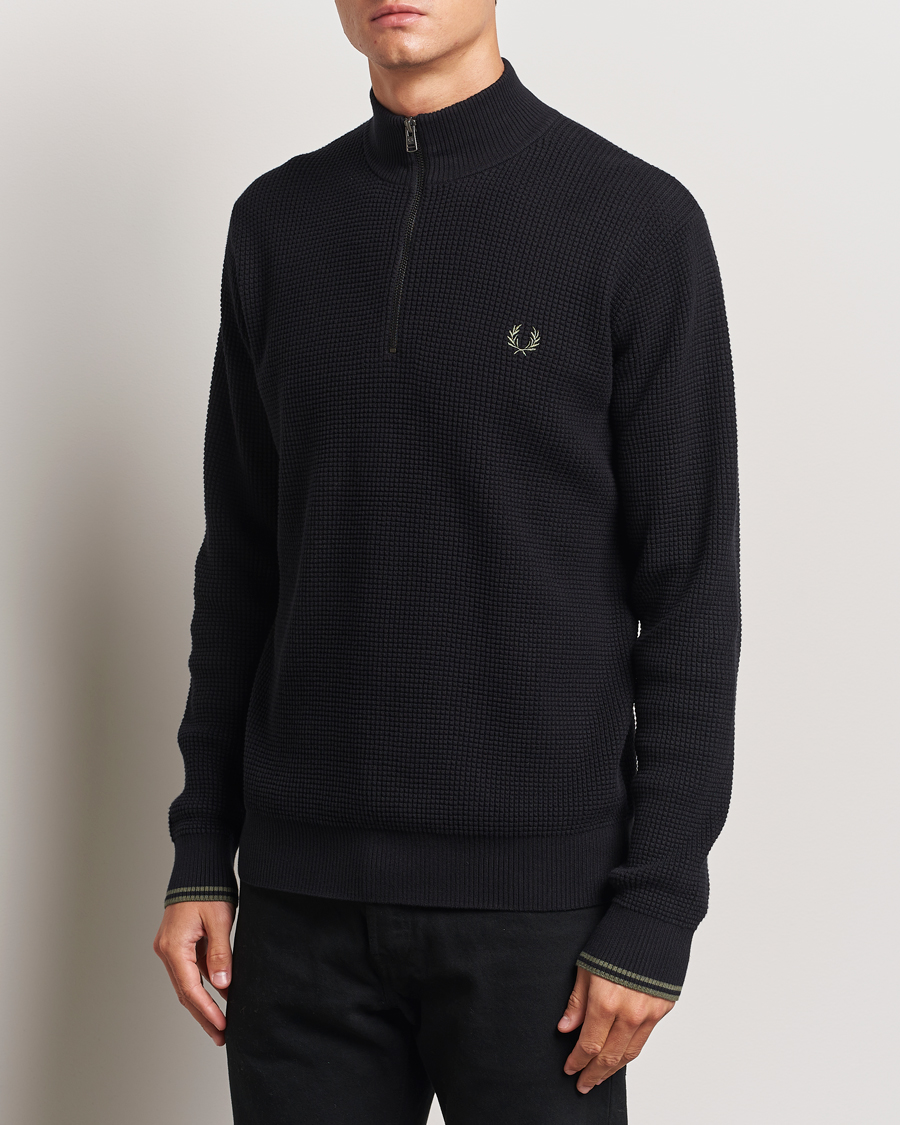 Mies | Puserot | Fred Perry | Waffle Stitch Half Zip Black