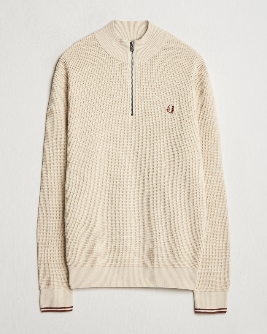Mies | Puserot | Fred Perry | Waffle Stitch Half Zip Oatmeal