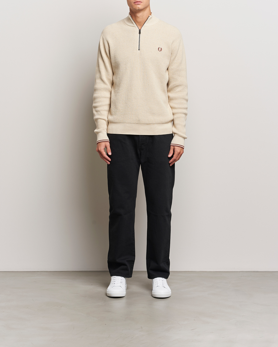 Mies | Puserot | Fred Perry | Waffle Stitch Half Zip Oatmeal