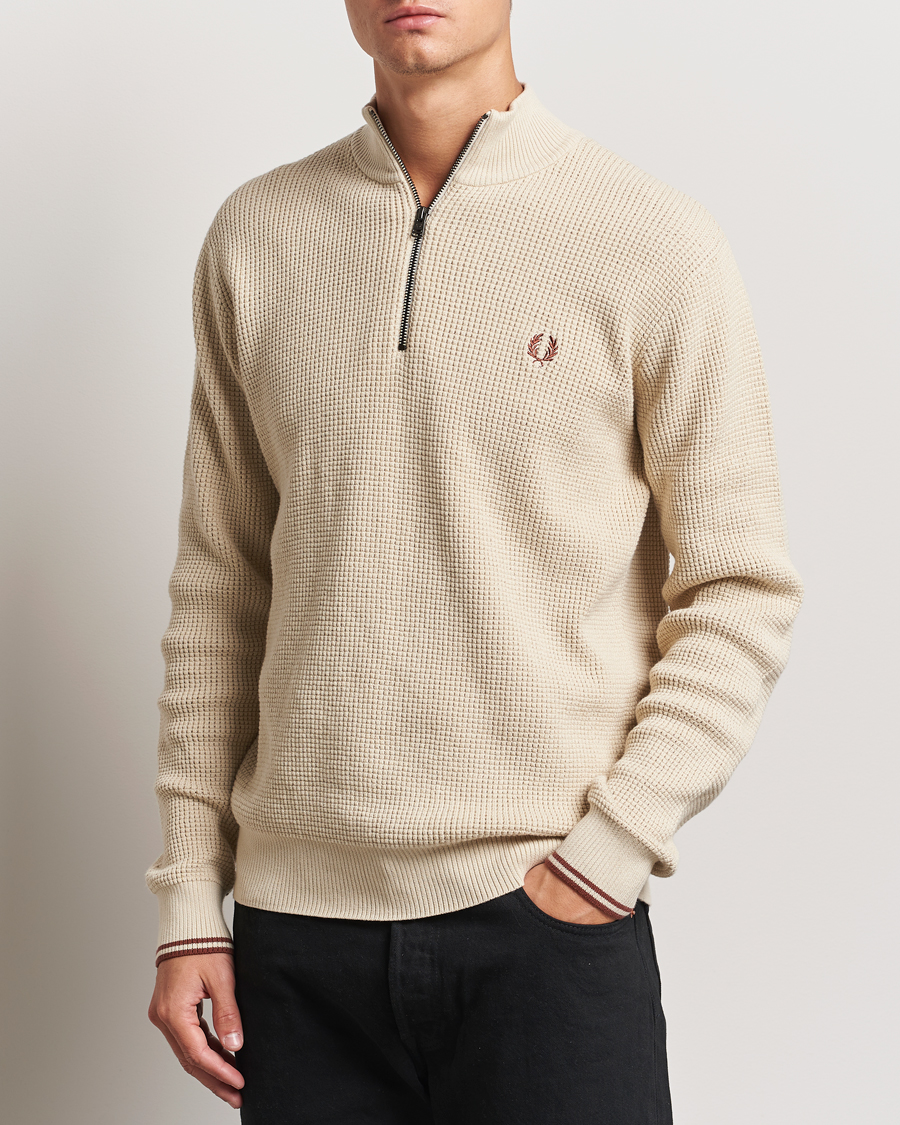 Mies | Puserot | Fred Perry | Waffle Stitch Half Zip Oatmeal