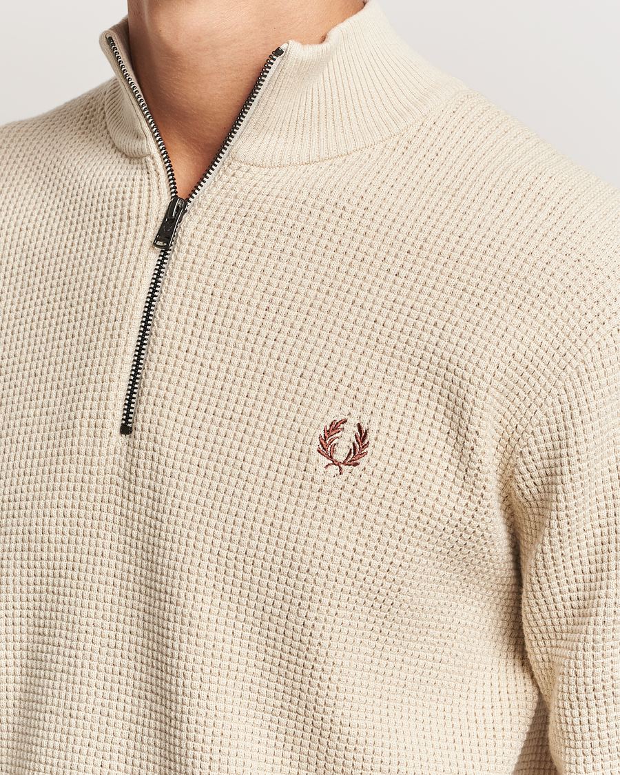 Mies | Puserot | Fred Perry | Waffle Stitch Half Zip Oatmeal