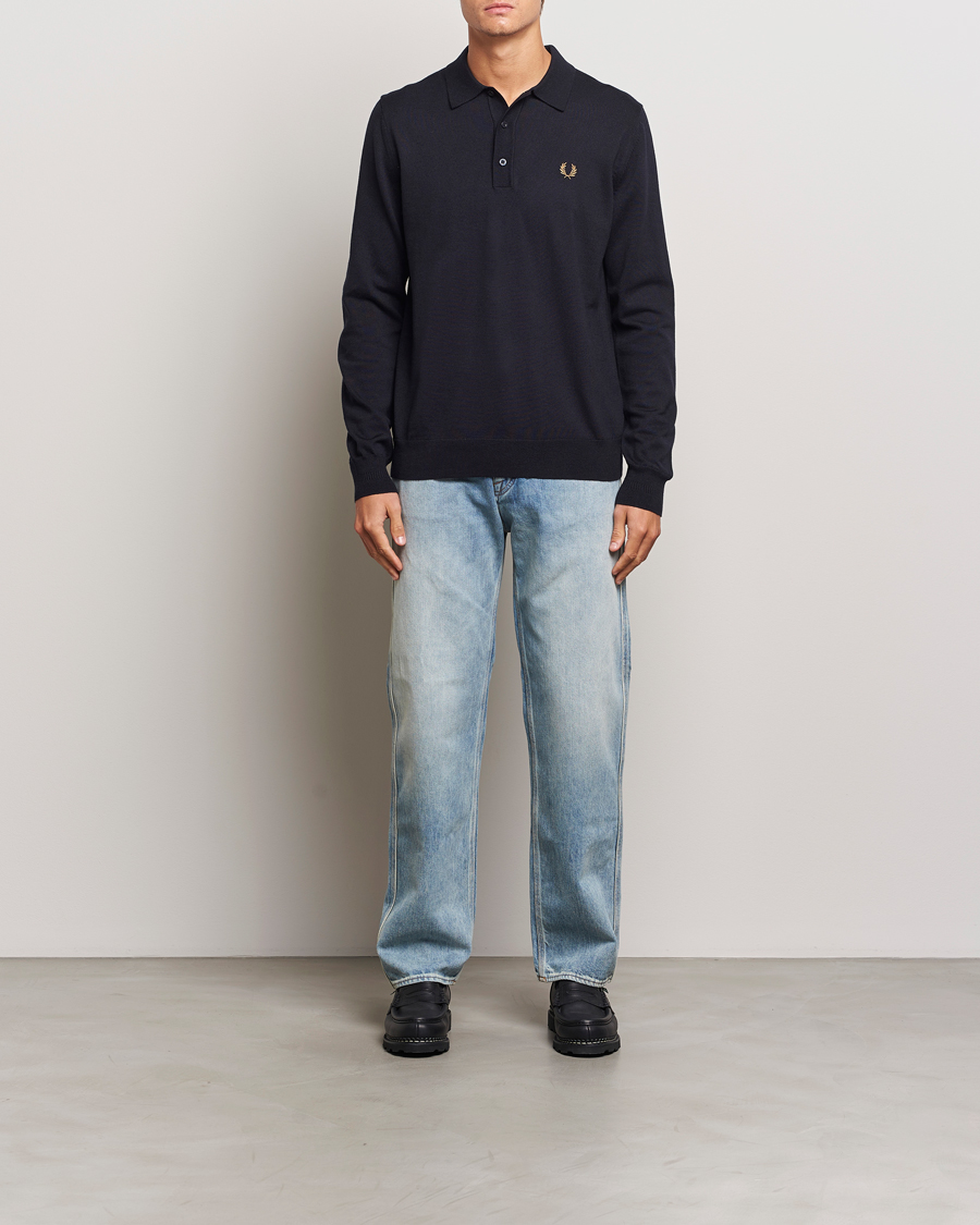 Mies | Puserot | Fred Perry | Knitted Long Sleeve Polo Navy