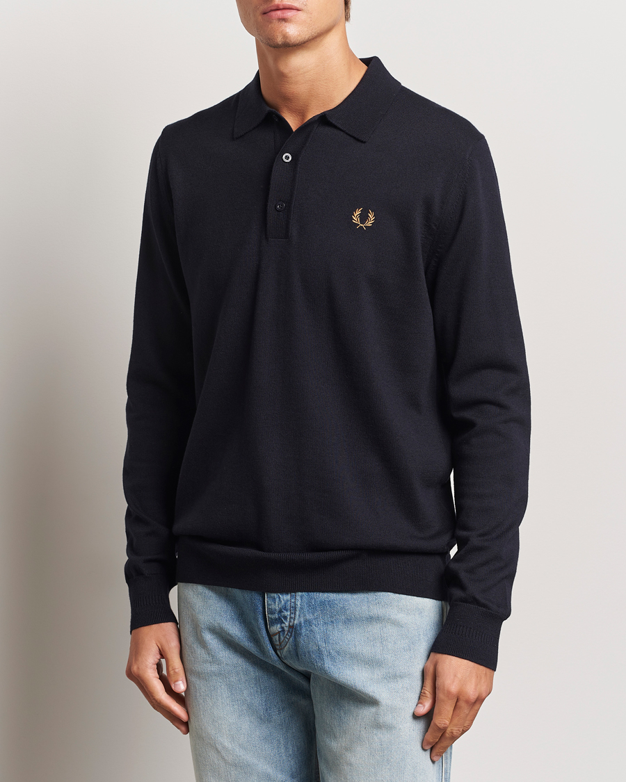 Mies | Puserot | Fred Perry | Knitted Long Sleeve Polo Navy