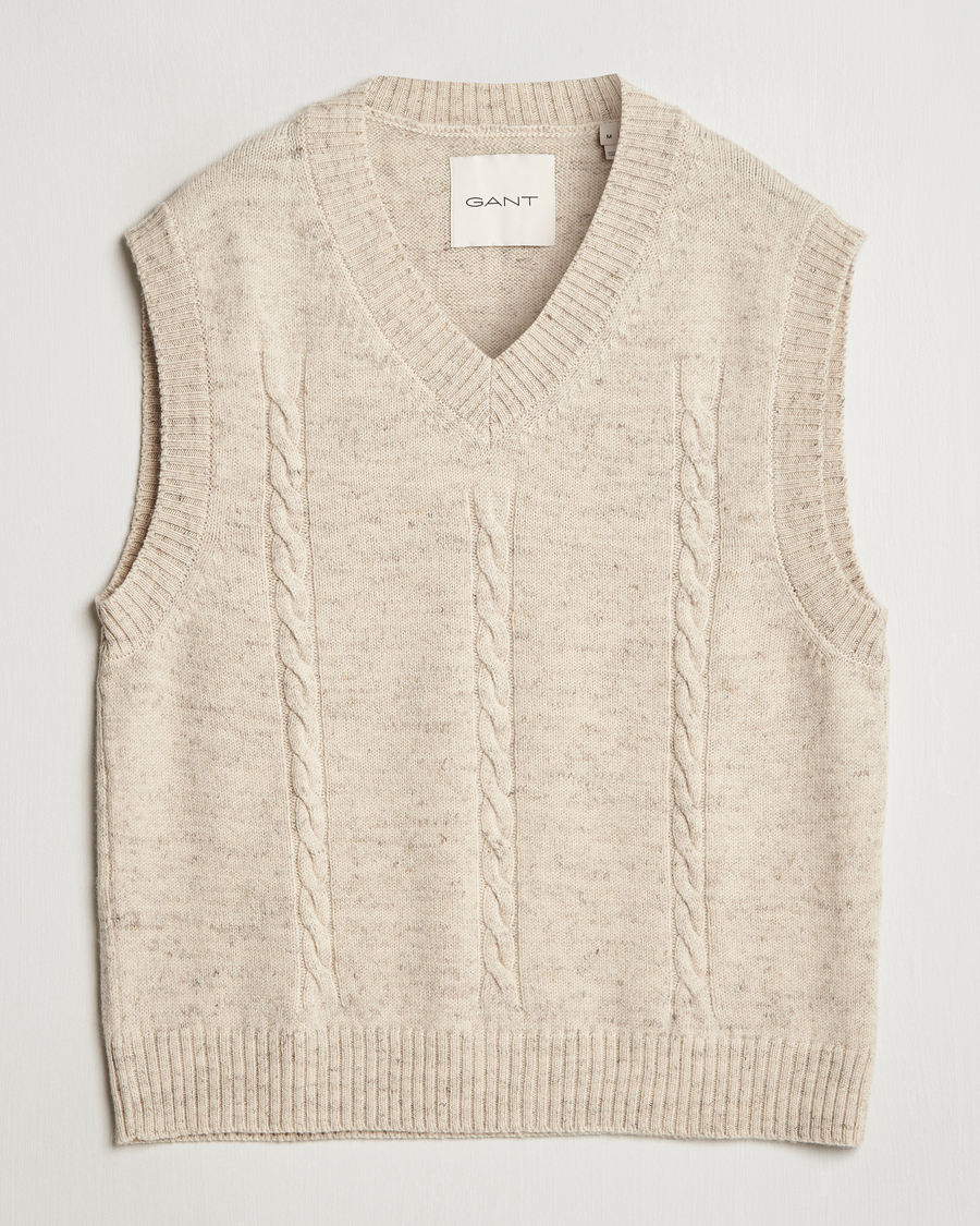 Mies | Puserot | GANT | Cable Knitted V-Neck Vest Seed Melange