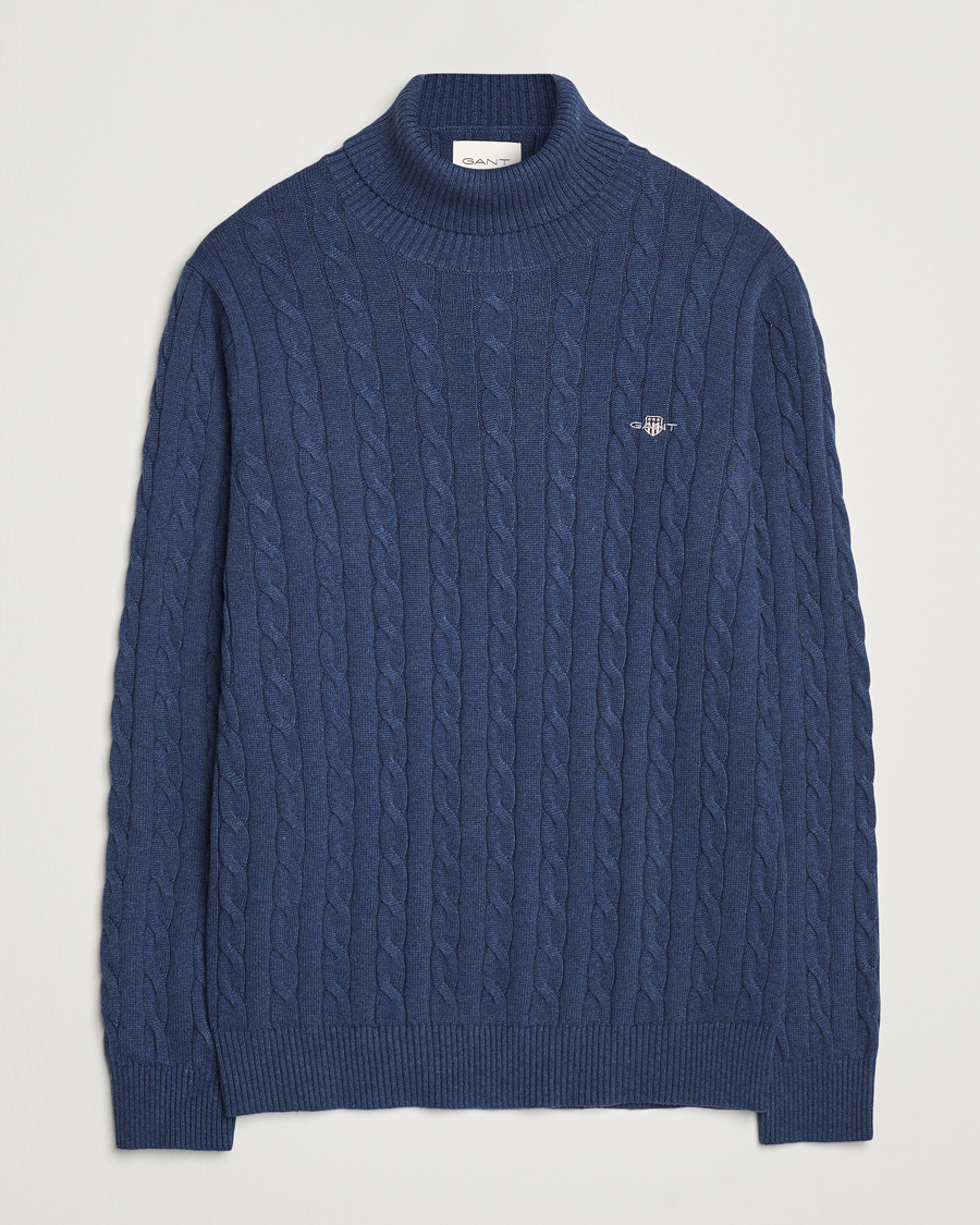 Mies | Puserot | GANT | Cotton Cable Turtle Neck Dark Jeans Blue Melange