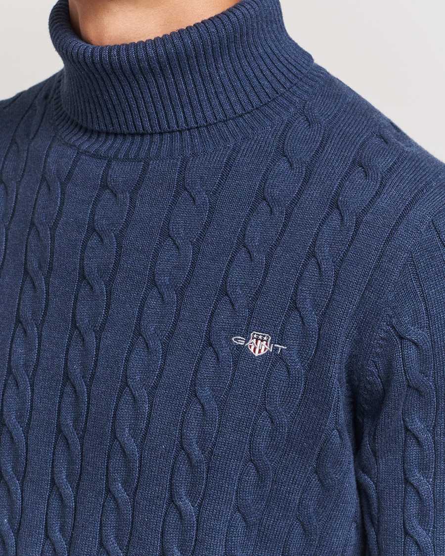 Mies | Puserot | GANT | Cotton Cable Turtle Neck Dark Jeans Blue Melange