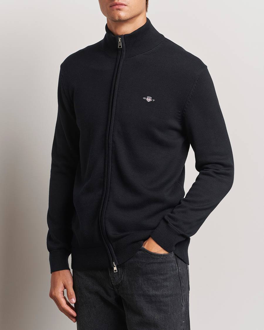 Mies | Puserot | GANT | Cotton Full Zip Cardigan Black