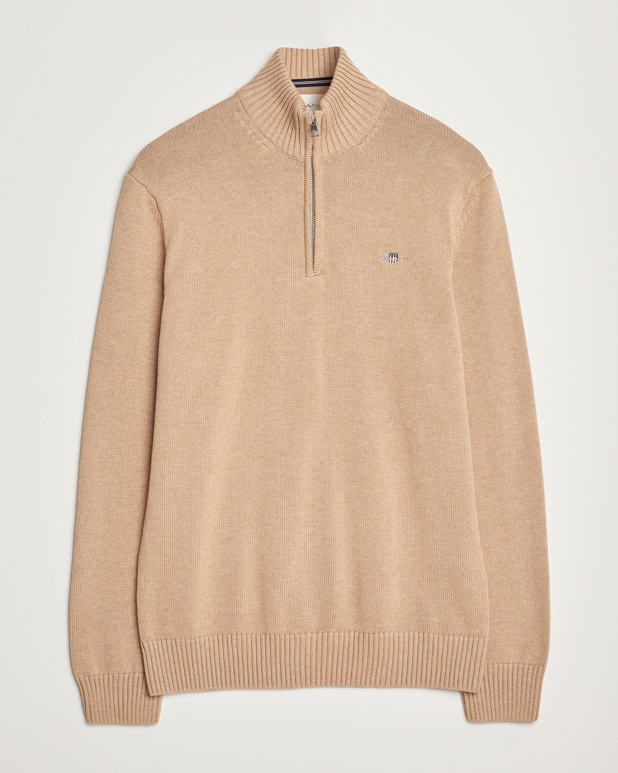 Mies | Puserot | GANT | Cotton Half Zip Khaki Melange