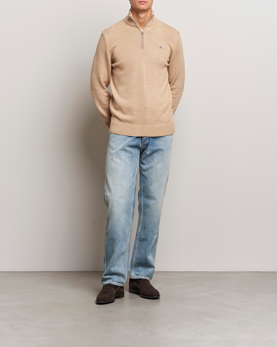 Mies | Puserot | GANT | Cotton Half Zip Khaki Melange