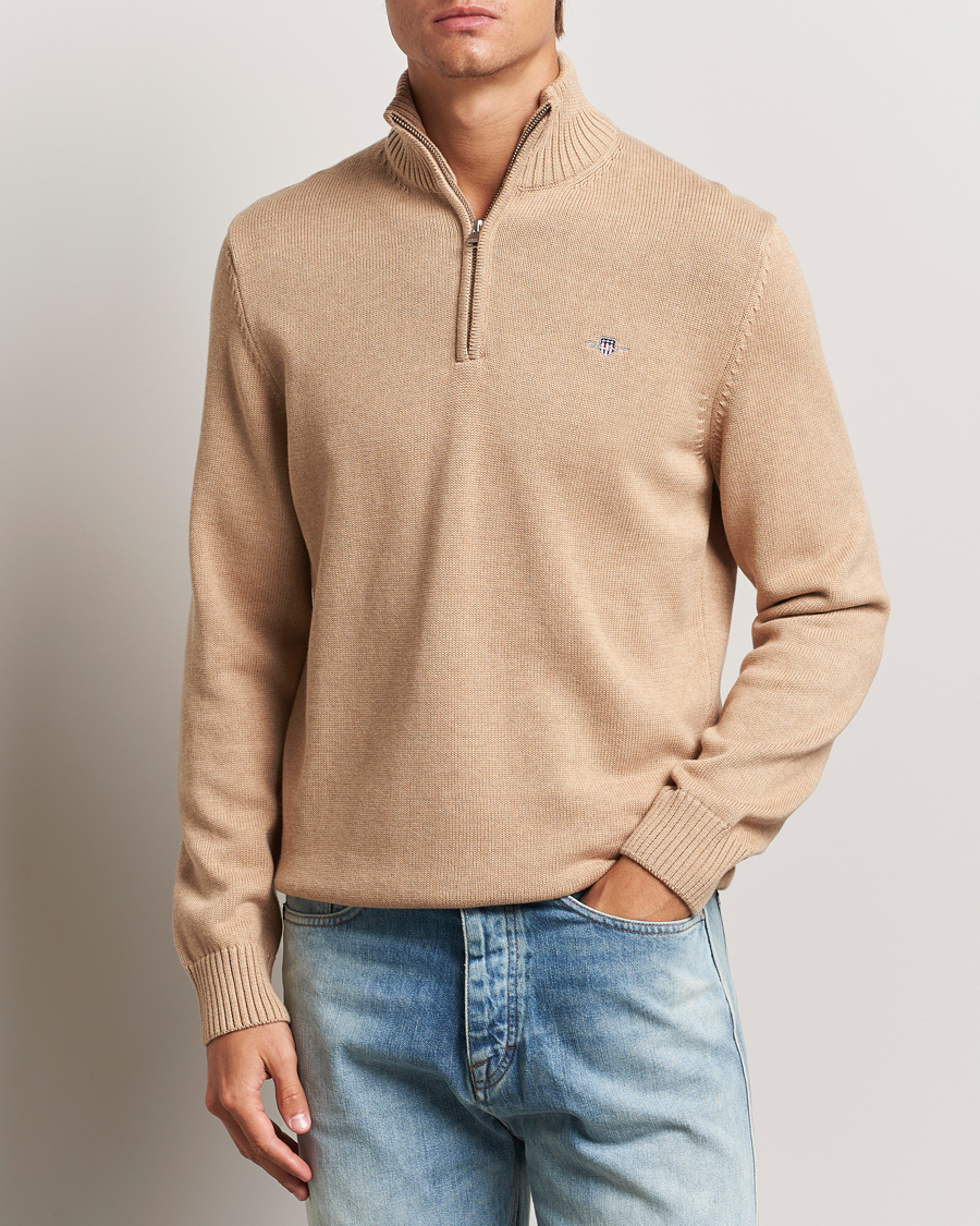 Mies | Puserot | GANT | Cotton Half Zip Khaki Melange