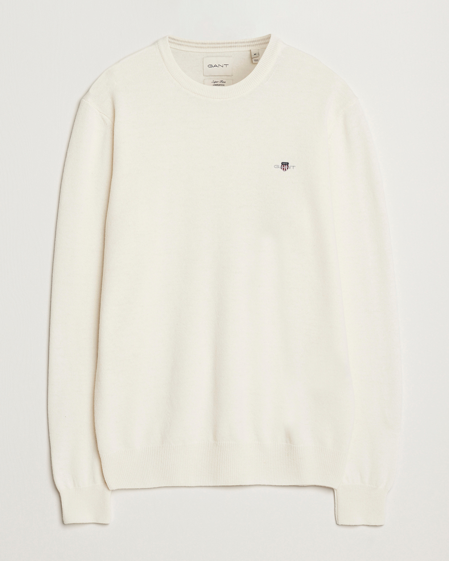 Mies | Puserot | GANT | Lambswool Crew Neck Pullover Cream