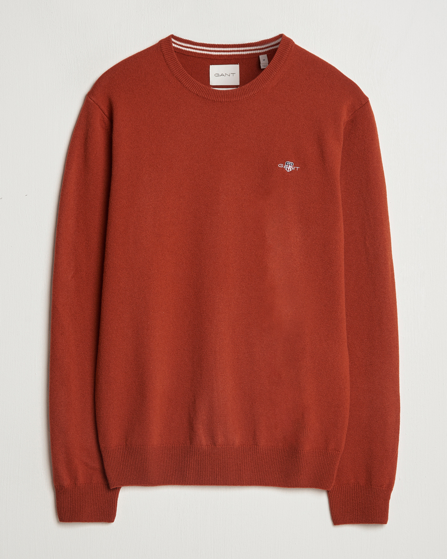 Mies | Puserot | GANT | Lambswool Crew Neck Pullover Iron Red