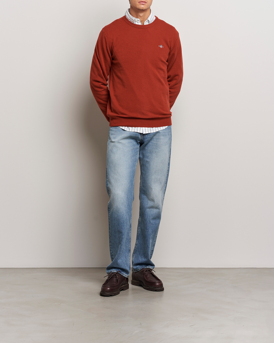 Mies | Puserot | GANT | Lambswool Crew Neck Pullover Iron Red