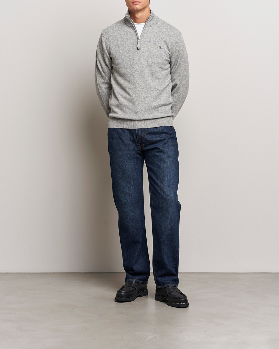 Mies | Puserot | GANT | Lamsbwool Half Zip Grey Melange