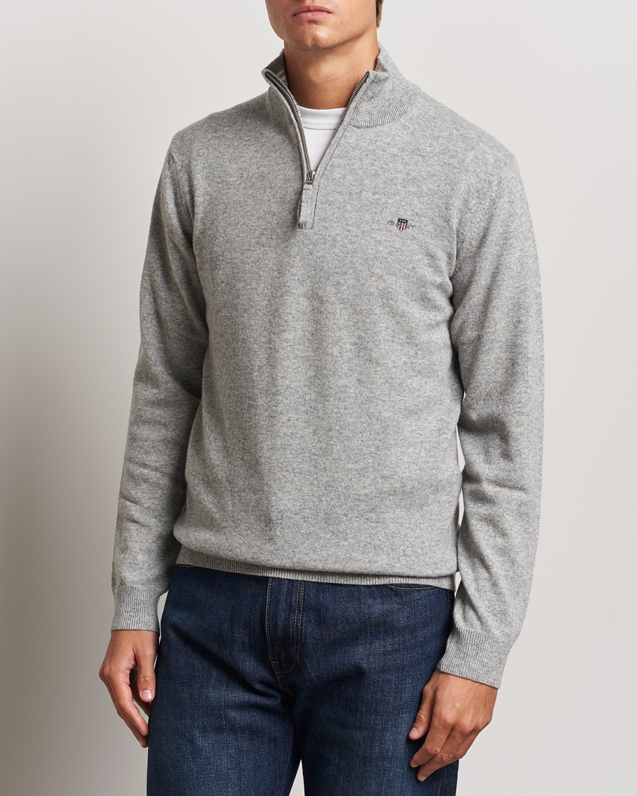 Mies | Puserot | GANT | Lamsbwool Half Zip Grey Melange