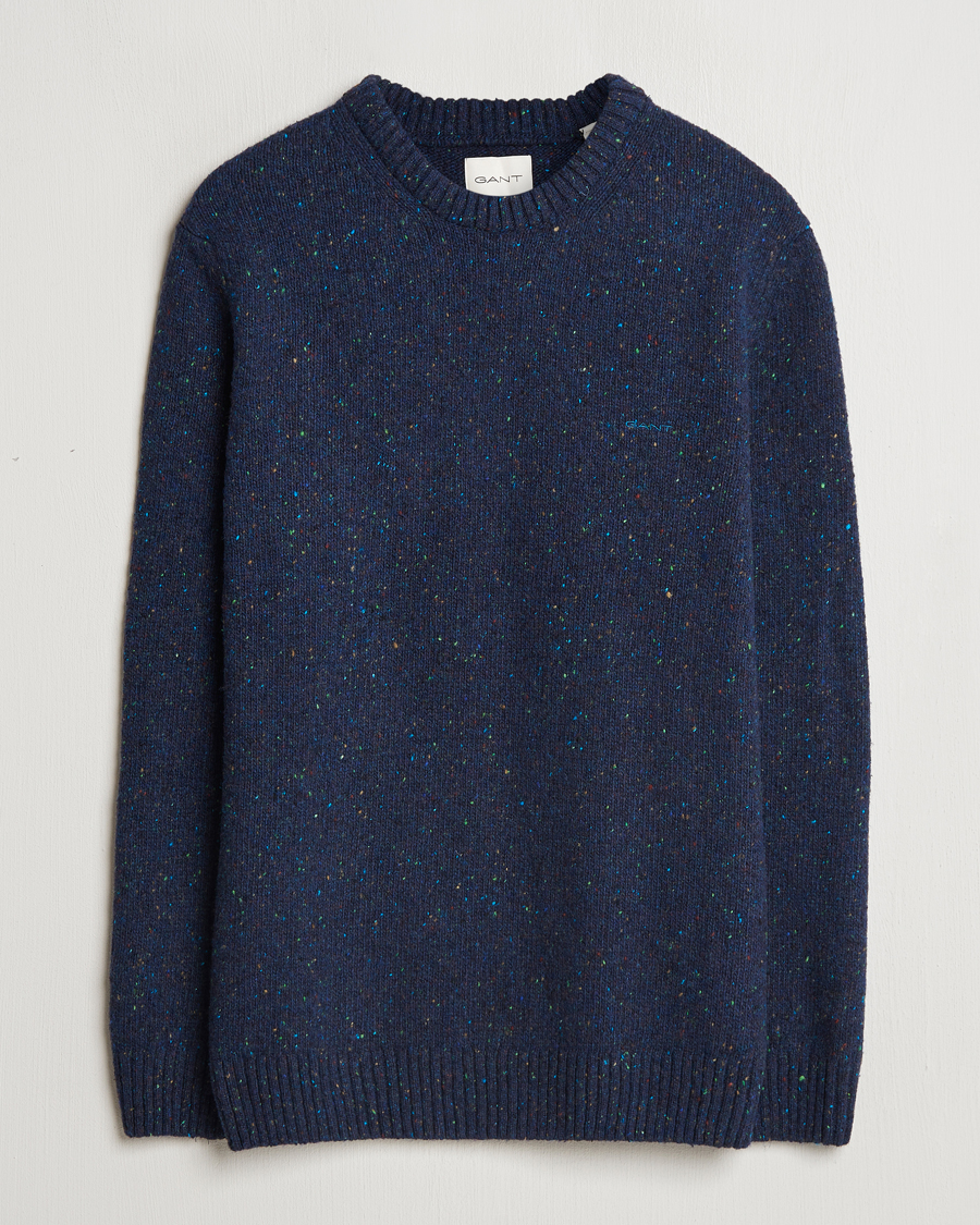 Mies | Puserot | GANT | Neps Wool Crew Neck Evening Blue