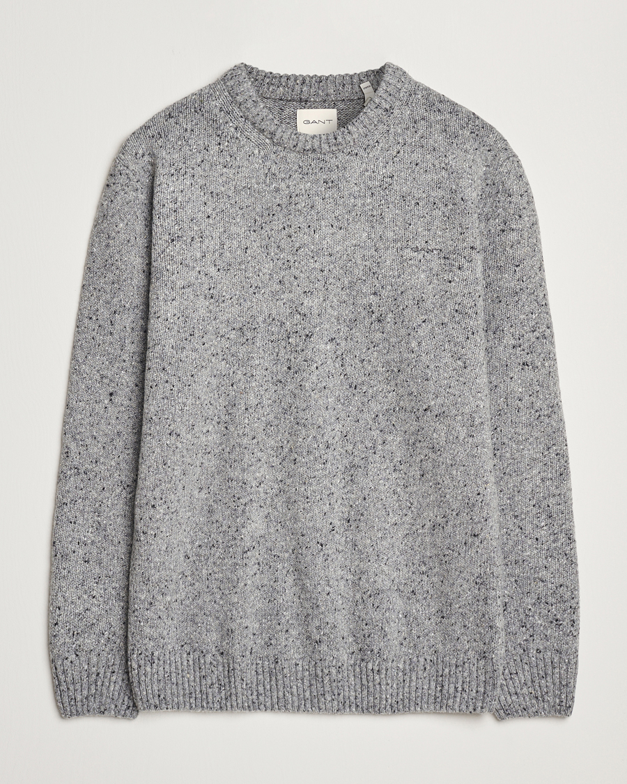 Mies | Puserot | GANT | Neps Wool Crew Neck Grey Melange