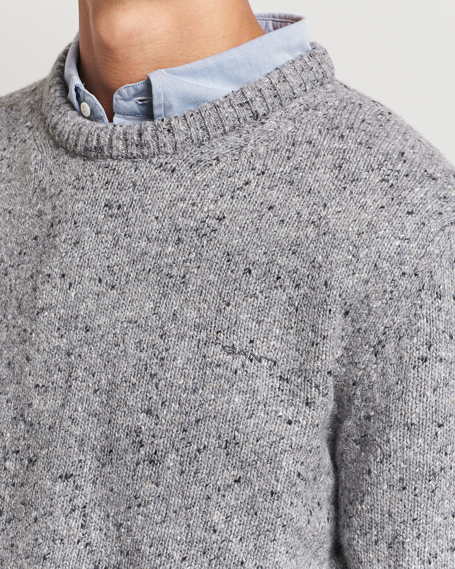 Mies | Puserot | GANT | Neps Wool Crew Neck Grey Melange