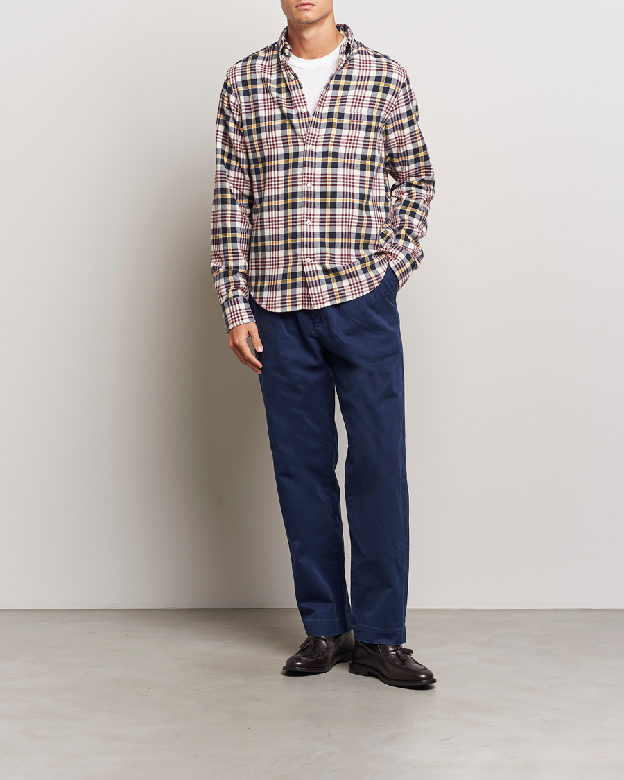 Mies | Kauluspaidat | GANT | Regular Flannel Plaid Shirt Cream